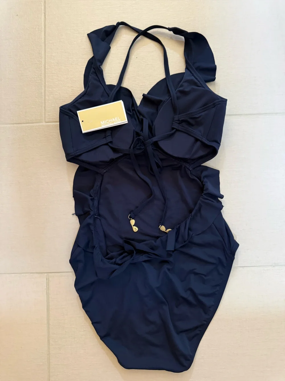 Michael Kors Navy Ruffle Cross-Back One-Piece Swimsuit